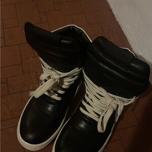 Rick Owens Black and White High-Top Sneakers